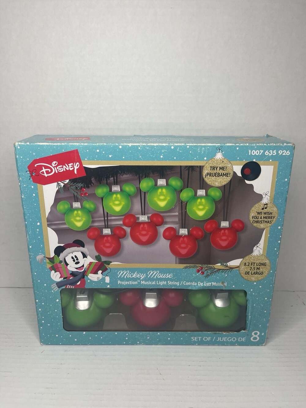 Disney Mickey Mouse Projection Musical Light String 8 Count 8.2ft Christmas Deco